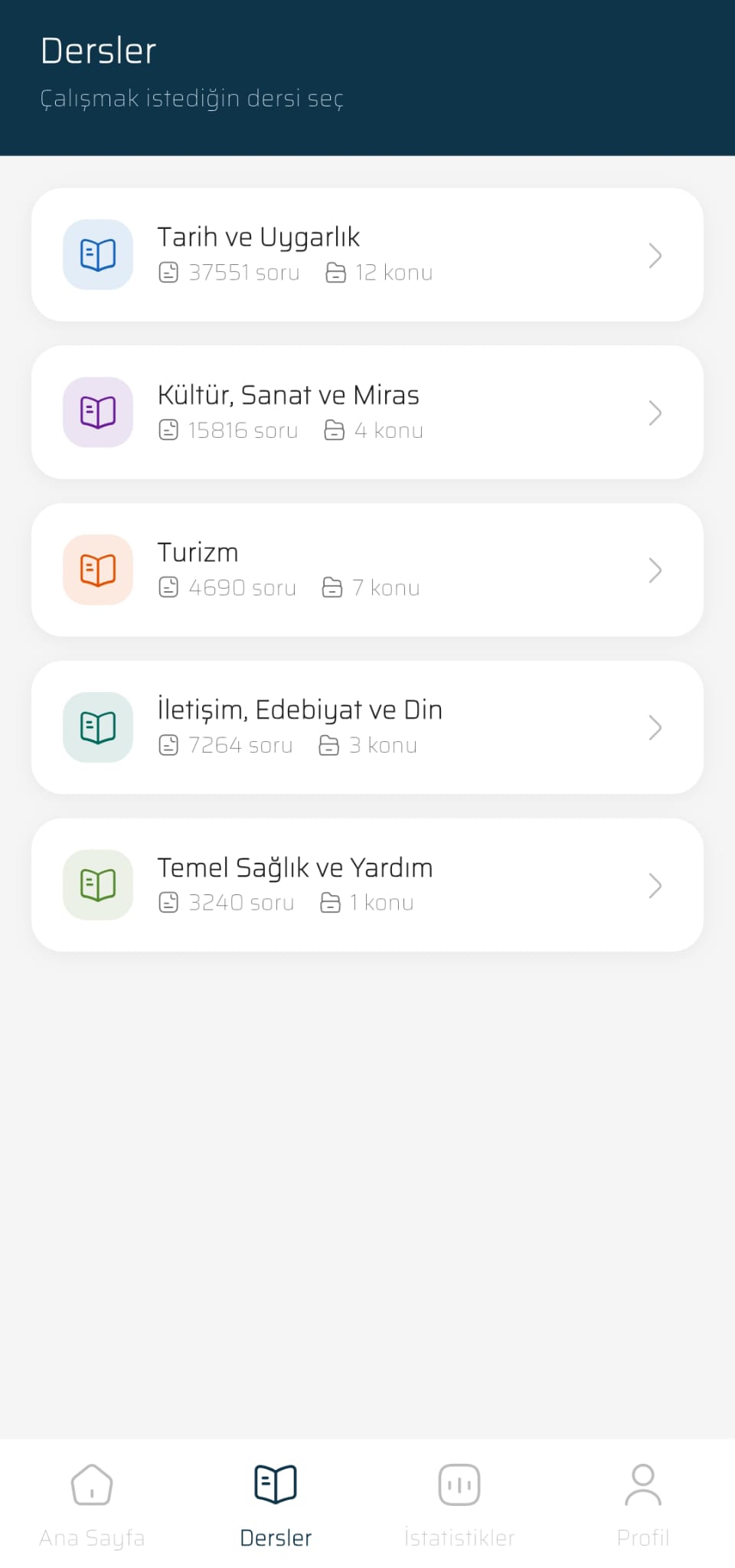 Dersler Ekranı